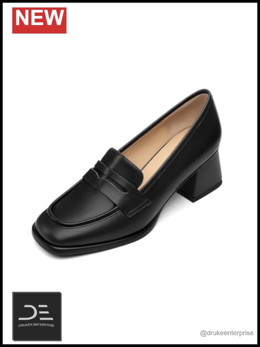 Faux Leather Chunky Heel Loafers Slip On Square Toe Dress Work Shoes for Women